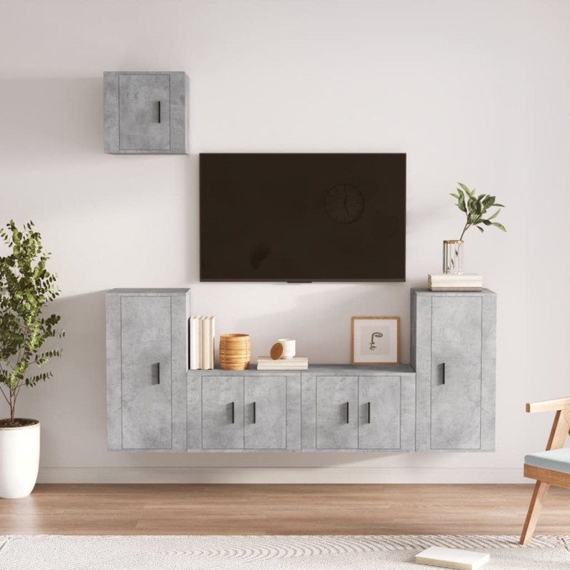 Set di Mobili Porta TV 5 pz Grigio Cemento in Legno Multistrato Set di Mobili Porta TV 5 pz Grigio Cemento in Legno Multistrato