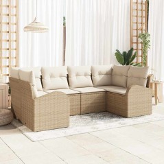 vidaXL Set di divani da giardino a 6 pezzi con cuscini beige in polirattan