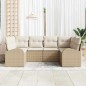 vidaXL Set di divani da giardino a 6 pezzi con cuscini beige in polirattan