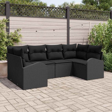 vidaXL Set Divano da Giardino 6 Pezzi con Cuscini in Rattan Nero