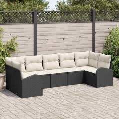 vidaXL Set Divani da Giardino , 7 Pezzi con Cuscini Neri in Rattan.