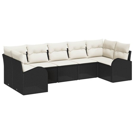 vidaXL Set Divani da Giardino , 7 Pezzi con Cuscini Neri in Rattan.