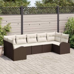 vidaXL Set di divani da giardino , 7 pezzi con cuscini marroni in rattan sintetico.