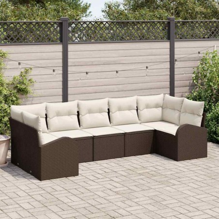 vidaXL Set di divani da giardino , 7 pezzi con cuscini marroni in rattan sintetico.