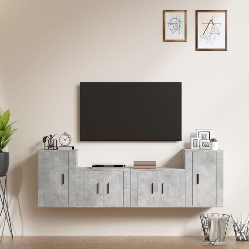 Set di Mobili Porta TV 4 pz Grigio Cemento in Legno Multistrato Set di Mobili Porta TV 4 pz Grigio Cemento in Legno Multistrato