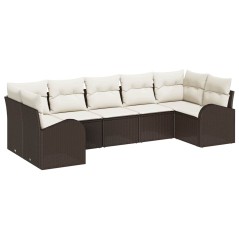 vidaXL Set di divani da giardino , 7 pezzi con cuscini marroni in rattan sintetico.