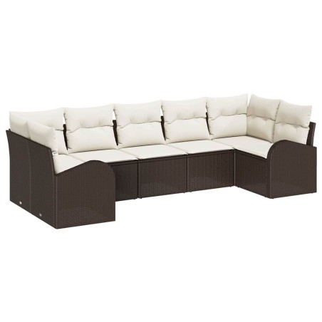 vidaXL Set di divani da giardino , 7 pezzi con cuscini marroni in rattan sintetico.
