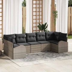 vidaXL Set divano da giardino 7 pezzi con cuscini grigi in rattan sintetico