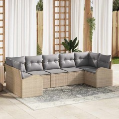 vidaXL Set di divani da giardino , 7 pezzi con cuscini beige in rattan sintetico