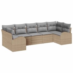 vidaXL Set di divani da giardino , 7 pezzi con cuscini beige in rattan sintetico