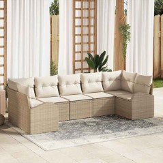 vidaXL Set Divano da Giardino con Cuscini Beige in Polyrattan - 7 Pezzi