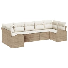 vidaXL Set Divano da Giardino con Cuscini Beige in Polyrattan - 7 Pezzi
