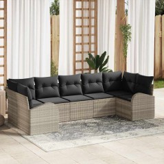vidaXL Set di divani da giardino 7 pezzi con cuscini in polirattan grigio chiaro