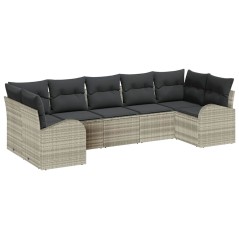 vidaXL Set di divani da giardino 7 pezzi con cuscini in polirattan grigio chiaro