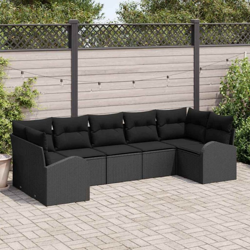 vidaXL Set Divano da Giardino - 7 Pezzi con Cuscini Neri in Rattan Sintetico vidaXL Set Divano da Giardino - 7 Pezzi con Cuscini Neri in Rattan Sintetico