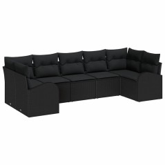 vidaXL Set Divano da Giardino - 7 Pezzi con Cuscini Neri in Rattan Sintetico