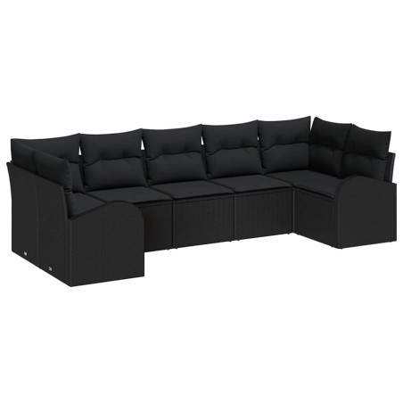 vidaXL Set Divano da Giardino - 7 Pezzi con Cuscini Neri in Rattan Sintetico