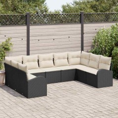 vidaXL Set di divani da giardino a 9 pezzi con cuscini neri in rattan sintetico