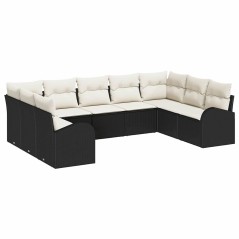 vidaXL Set di divani da giardino a 9 pezzi con cuscini neri in rattan sintetico