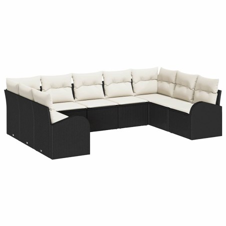 vidaXL Set di divani da giardino a 9 pezzi con cuscini neri in rattan sintetico