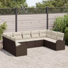 vidaXL Set da Giardino a 9 Pezzi con cuscini marroni in rattan poliolefinico.