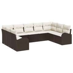 vidaXL Set da Giardino a 9 Pezzi con cuscini marroni in rattan poliolefinico.