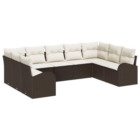 vidaXL Set da Giardino a 9 Pezzi con cuscini marroni in rattan poliolefinico.
