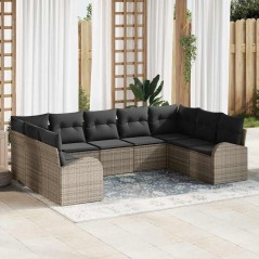 vidaXL Set Divano da Giardino 9 Pezzi con Cuscini Grigi in Poly Rattan
