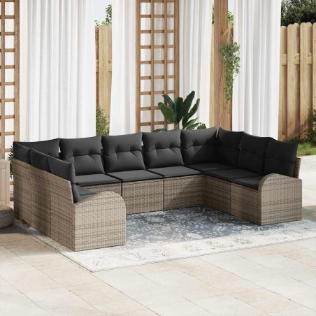 vidaXL Set Divano da Giardino 9 Pezzi con Cuscini Grigi in Poly Rattan