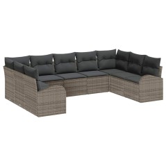 vidaXL Set Divano da Giardino 9 Pezzi con Cuscini Grigi in Poly Rattan