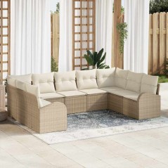vidaXL Set di divani da giardino 9 pezzi con cuscini beige in rattan polipropilene
