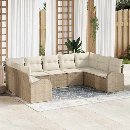 vidaXL Set di divani da giardino 9 pezzi con cuscini beige in rattan polipropilene
