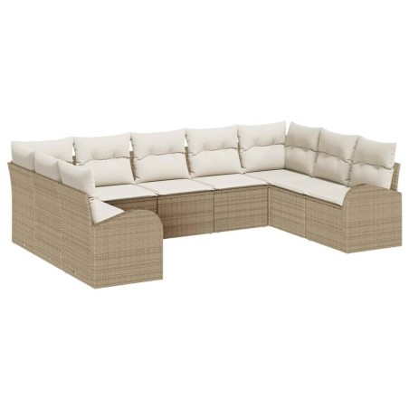 vidaXL Set di divani da giardino 9 pezzi con cuscini beige in rattan polipropilene