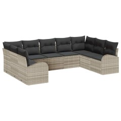 vidaXL Set da Giardino da 9 Pezzi con Cuscini Grigio Chiaro in Poly Rattan