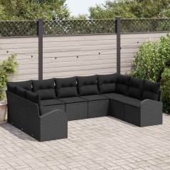 vidaXL Set di Divani da Giardino 9 Pezzi con Cuscini Neri in Polyrattan