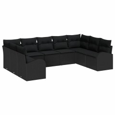 vidaXL Set di Divani da Giardino 9 Pezzi con Cuscini Neri in Polyrattan