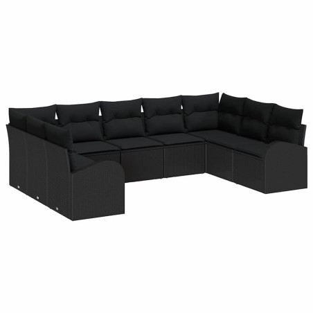 vidaXL Set di Divani da Giardino 9 Pezzi con Cuscini Neri in Polyrattan