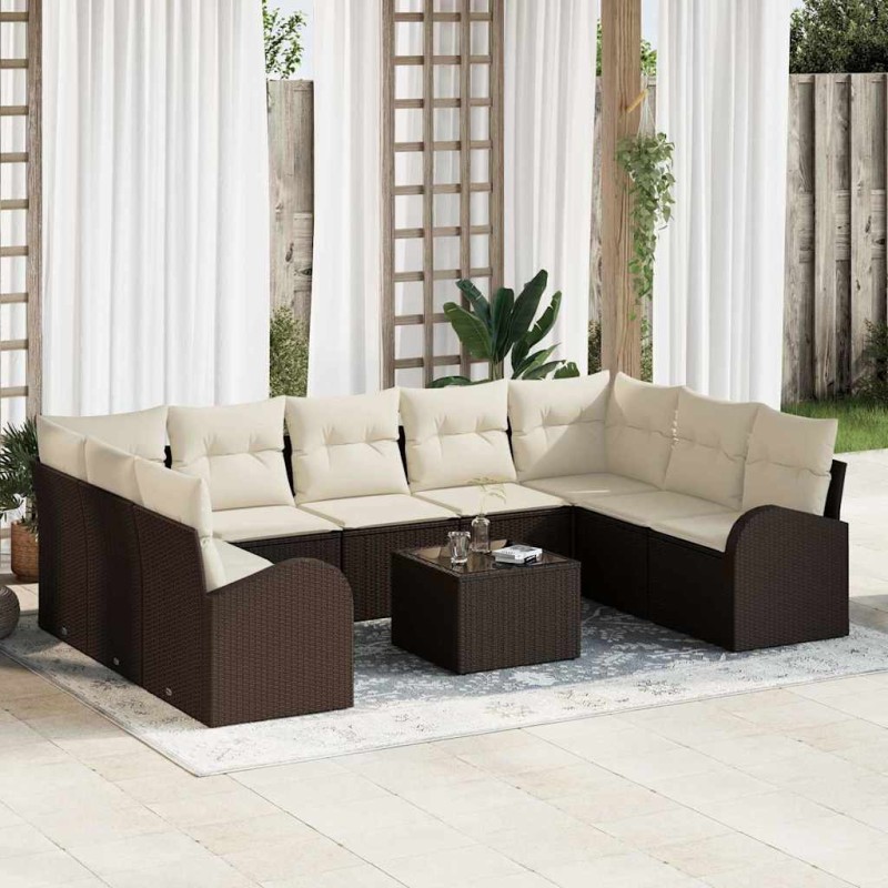 vidaXL Set di divani da giardino da 9 pezzi con cuscini grigi in poly rattan.