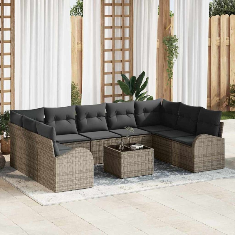 vidaXL Set Divano da Giardino 9 Pezzi con Cuscini Neri in Rattan Sintetico