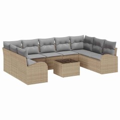 vidaXL Set di divani da giardino con 10 pezzi e cuscini in rattan sintetico nero.