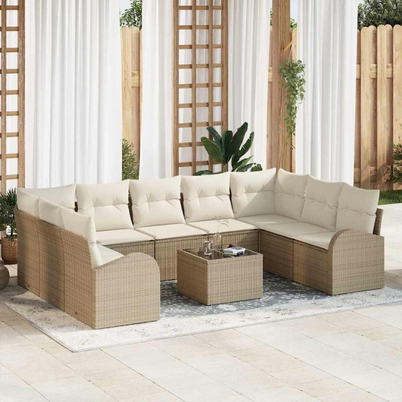 vidaXL Set da Giardino con Cuscini 10 Pezzi in Polyrattan Marrone