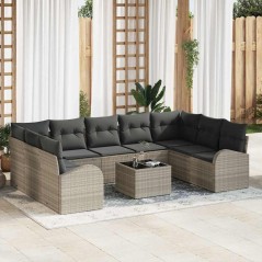 vidaXL Set di divani da giardino 10 pezzi con cuscini grigi in polirattan.