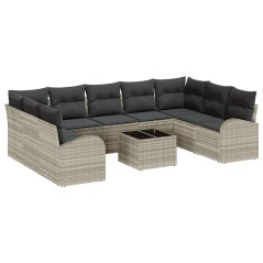 vidaXL Set di divani da giardino 10 pezzi con cuscini grigi in polirattan.