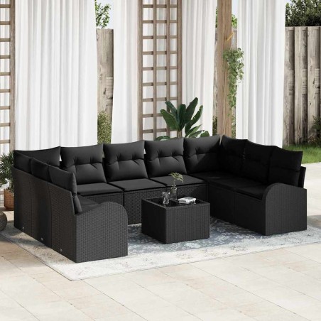 vidaXL Set di divani da giardino da 10 pezzi con cuscini beige in rattan sintetico.