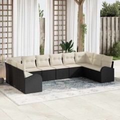 vidaXL Set Giardino 10 Pezzi con cuscini in rattan polipropilene nero