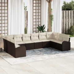 vidaXL Set di divani da giardino da 10 pezzi con cuscini in rattan marrone