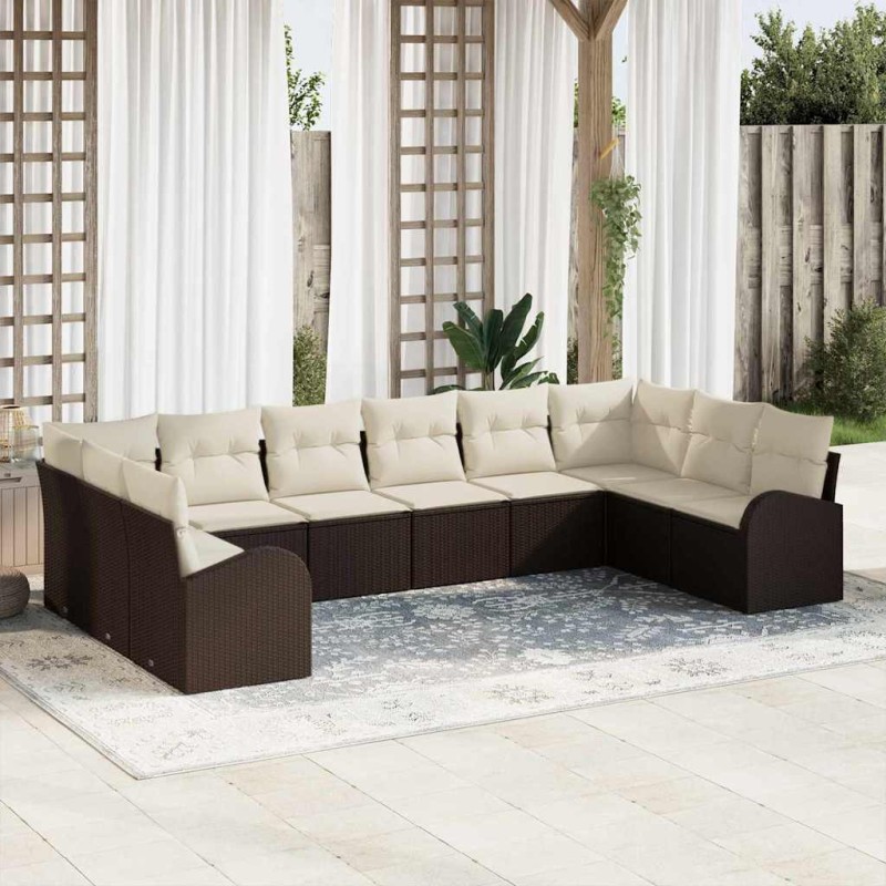 vidaXL Set di divani da giardino da 10 pezzi con cuscini in rattan marrone