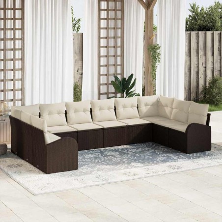 vidaXL Set di divani da giardino da 10 pezzi con cuscini in rattan marrone