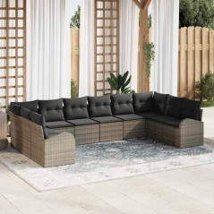 vidaXL Set di divani da giardino da 10 pezzi con cuscini in rattan grigio
