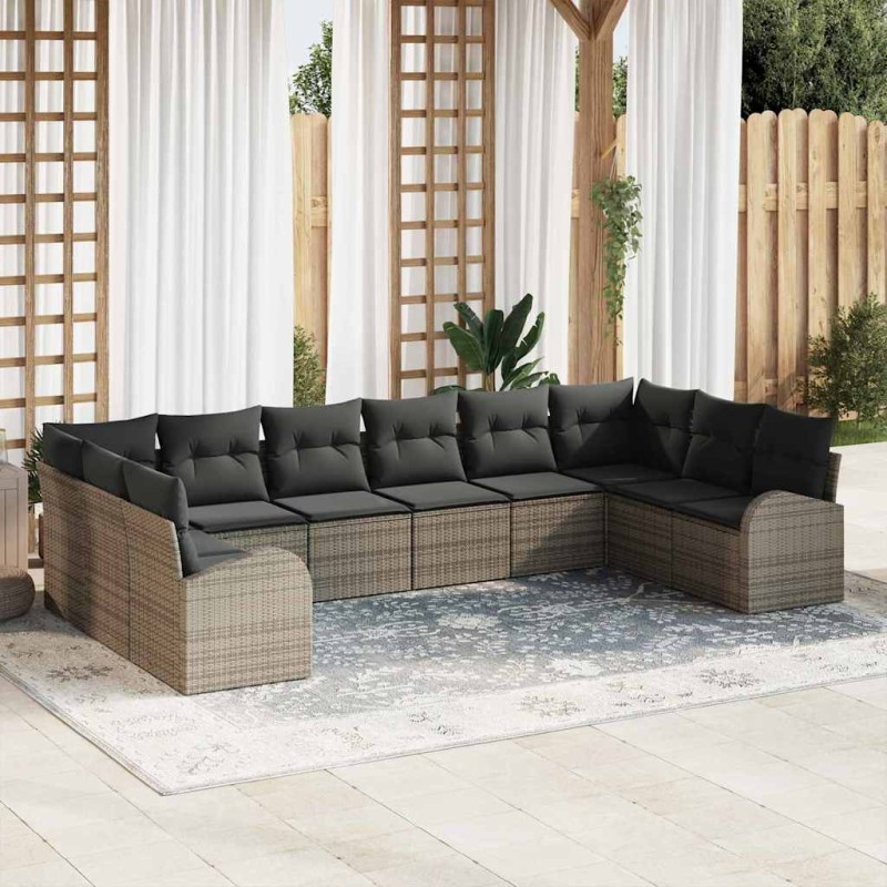vidaXL Set di divani da giardino da 10 pezzi con cuscini in rattan grigio
